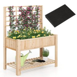 Helloshop26 - Jardinière surélevée avec treillis structure de jardinage 116 x 59 x 150 cm assise ergonomique ambiance cosy en bois 20_0012210 - Boi
