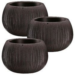 WellHome - Lot de 3 pots 1,4 L Beton Bowl Ø18 cm chacun, coloris ciment noir - gris plastique PK4430