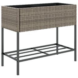Helloshop26 - Jardinière bac lit surélevé plantes fleurs terrasse jardin avec étagère résine tressée gris 02_0038414 - gris acier 3000214222318