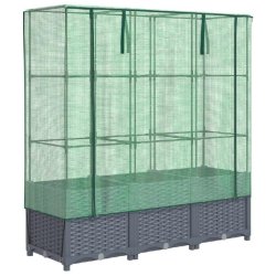 Helloshop26 - Jardinière bac lit surélevé plantes fleurs terrasse jardin surélevée avec housse aspect rotin 120 x 40 x 138 cm gris 02_0038738 - g