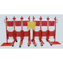 Set de 2 pièces - Barrière extensible en acier galvanisé et thermolaqué avec roues et dispositif de blocage