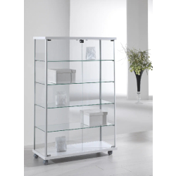 Vitrine en verre sur roulettes 93-14VA - blanc poli - 4 tablettes amovibles avec serrure