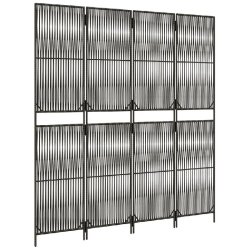 Décoshop26 - Paravent séparateur de pièce cloison 4 panneaux en résine tressée gris et acier DEC030867 - gris 3000258166050