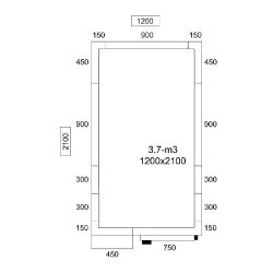 Chambre froide 3,7 m³ - 1,2 x 2,1 m - Acier inoxydable AISI 304 - Isolation 80 mm - Normes CE