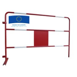 Barrière de chantier rouge avec bandes blanches 1.5m x 1m - Marque VBMateriel - Plaque centrale et tube 25mm - Fabrication européenne