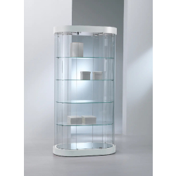 Vitrine 209/OGVA Cylindrique Ovale - Blanc Poli - Éclairage LED et 4 Tablettes en Verre
