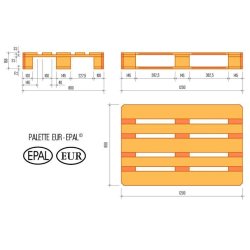 Palette en bois Europe Epal standard traitée NIMP 15 - Charge dynamique entre 1000 et 1400 kg - Palembal