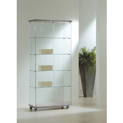 Vitrine d'exposition en verre trempé 8/18LVA avec éclairage - gris, 4 tablettes amovibles et serrure