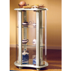 Vitrine bois cintrée DV14VA - laqué crème cérusé - 2 tablettes réglables et verre cintré