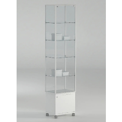 Vitrine colonne haute 51-MAPVA - blanc poli - verre trempé avec 4 tablettes amovibles et serrure