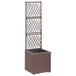 Helloshop26 - Jardinière lit surélevé plantes fleurs jardin treillis 1 pot 30 x 30 x 107 cm résine tressée marron 02_0001270 - marron 3000076401531