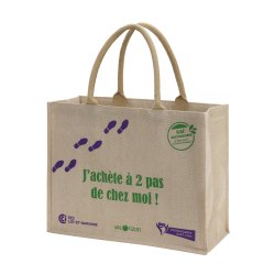 Sac en fibre écologique de jute - Réf : FRACCI8P - 43x33x19cm, 260g/m2, poignées en coton