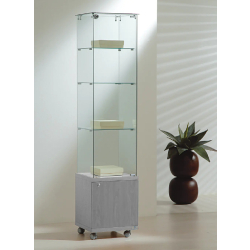 Vitrine en verre trempé avec rangement 4/18MVA - gris - 40x40x180 cm, 3 tablettes amovibles et serrure