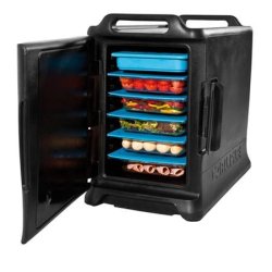 Conteneur isotherme 6 niveaux GN 1/1 - Porte à charnière - Chargement latéral - Noir - 655x495x706 mm