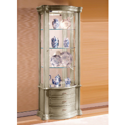 Vitrine en bois trois tiroirs DV25VA - laqué crème cérusé et fond miroir