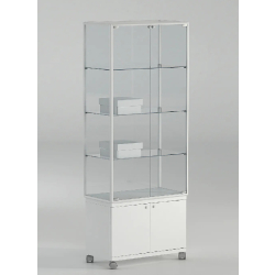 Vitrine d'exposition hauteur 1800 mm - modèle 71-MPVA - blanc poli avec verre trempé et tablettes amovibles