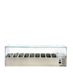 Vitrine réfrigérée avec verre. Capacité 9xGN1/3. Dimensions (LxPxH) 200x38x43,5 cm. ForCold by FIMAR Modèle G-VRX2000-380 - 228