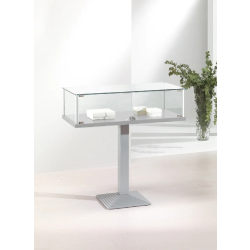 Vitrine table sur pied 1-PFVA en verre trempé - 101 x 51 x 100 cm - Gris clair ou blanc poli
