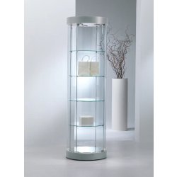 Vitrine cylindrique colonne 209/RFVA - verre trempé, 4 tablettes réglables, porte avec serrure