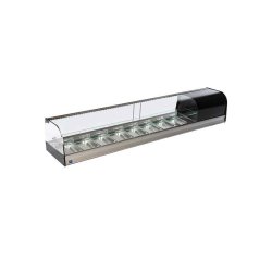 Presentoir réfrigérée pour tapas avec vitre curbe et 1 étagère en verre, 8x GN 1/3 h 40 mm 1926x410x330 mm - VIRTUS - 0645760675602