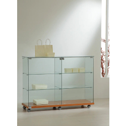Vitrine basse large en verre 12/90VA - finition cerisier - 4 tablettes amovibles et serrure