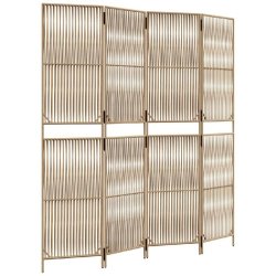 Décoshop26 - Paravent séparateur de pièce cloison 4 panneaux en résine tressée beige et acier DEC030830 - beige 3000258143341