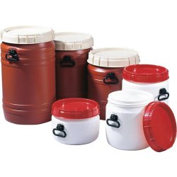 Tonnelet cylindrique 26 L blanc - Couvercle rouge - 2 poignées de transport - Ouverture 295 mm - UN-X certifié pour solides