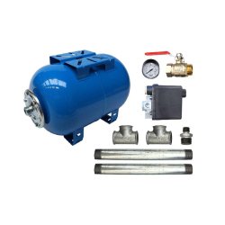 Kit surpresseur eau horizontal 24L - 1" avec pressostat Schneider et manomètre axial 0 à 6 bars