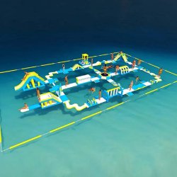 Parcours flottant gonflable 160P - Réf. MBL002-1-1-2-1-1-LI - Aquapark avec obstacles, toboggan et trampoline - 160 personnes