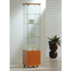 Vitrine colonne d'exposition en verre trempé - rangement éclairage 4/18LMVA - cerisier