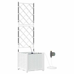 Helloshop26 - Cache-pot de jardin avec système d'irrigation moderne 40 x 40 x 142 cm en acier blanc - blanc acier 3000240682469