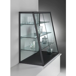 Vitrine d'exposition en aluminium laqué noir - C1274VA avec rayonnage horizontal et serrure