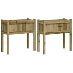 Helloshop26 - Jardinière bac lit surélevé plantes fleurs jardin terrasses lot de 2 avec pieds bois de pin imprégné marron 02_0039015 02_0039015 -