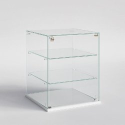 Vitrine à poser verre trempé sur socle mélaminé blanc 50x50x60 cm