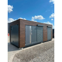 Containers aménagés - Studio de jardin isolé 21 m² avec salle de bain, bardage bois, volets roulants et isolation renforcée