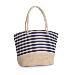 Sac shopping style marin en toile de jute - coton canvas - Kimood - Réf: KI0283 - fermeture zippée et poche interne