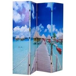 Décoshop26 - Paravent séparateur de pièce cloison pliable 4 panneaux 160 x 170 cm design plage DEC031169 - 3000258322227