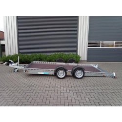 Plateau porte-engin abaissable TOHACO à suspensions pneumatiques - 370x150 cm - PTAC 2700 Kg - 2 essieux freinés - Référence MA227/3715