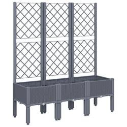 Helloshop26 - Jardinière bac lit surélevé plantes fleurs terrasse jardin avec treillis 120 x 40 x 142 cm PP gris 02_0038239 - gris 3000214158587
