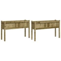 Helloshop26 - Jardinière bac lit surélevé plantes fleurs jardin terrasses lot de 2 avec pieds bois de pin imprégné marron 02_0039016 02_0039016 -