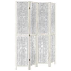Décoshop26 - Paravent séparateur de pièce cloison 4 panneaux en bois de paulownia et brindille de saule blanc DEC030844 - blanc 3000258151490