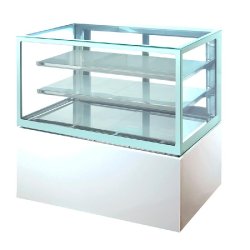Romux® Vitrine Réfrigérée Pâtisserie Carrée de Comptoir avec 2 Étagères Blanche 470 Litres Ventilée | Vitrine en Verre Droit - 8435811807067