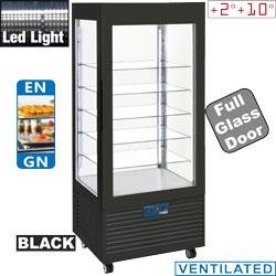 Vitrine réfrigérée professionnelle 4 faces vitrées - T° positive - 5 étagères en verre - Ventilée - 480 litres - Noire - Modèle INN/VN-B9