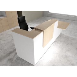 Comptoir d'accueil bi-colore avec PMR Delta et réhausse - 242, Droite, Blanc, Non, Chêne moyen