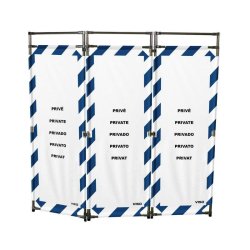 Barrière d'intervention 3 panneaux PVC ou Inox 304 - 1800 / INOX 304 / Rayé Bleu / Blanc (Privé)