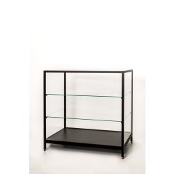Vitrine comptoir l 100 p 60 h 100 cm en verre trempé et aluminium noir