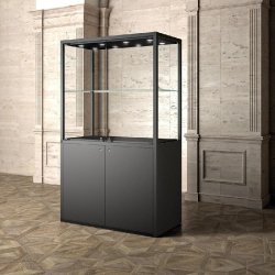 Vitrine Museum métal Colonne et Coffre 120x60xH200cm - livrée pré-montée - noir