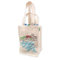 Sac écologique réutilisable en toile de coton recyclée - double poignée - 4 compartiments intérieurs - AU FIL DE L'EAU