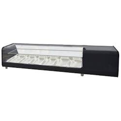 Vitrine réfrigérée pour tapas avec 6 gn 1/3 verre plat, 2 niveaux - 1455x400x300 mm - 160 W 230/1V - 13D65144 Eurast - inox 13D65144