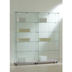 Vitrine d'exposition transparente tout en verre 16/18VA - Gris - 8 tablettes amovibles, serrure et roulettes